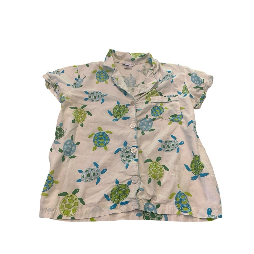 The Company Store Womens Large Pajama Short Set 100% Cotton Sea Turtle Button - Picture 5 of 11